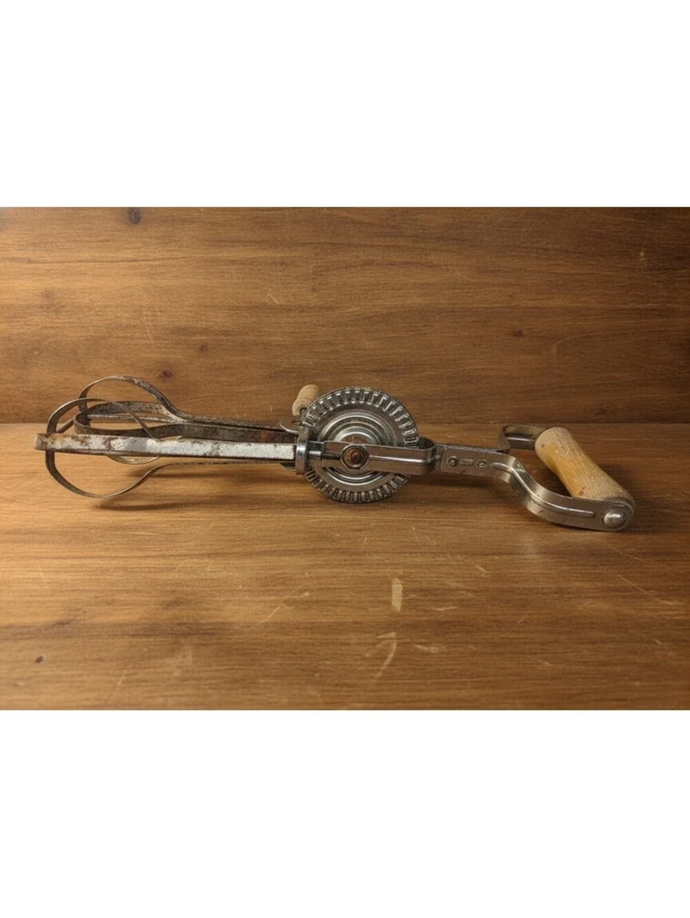 2 Vintage A&J Hand Crank Egg Beaters - 1923 & 1940s Steel & Wood Kitchen Tools